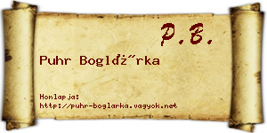 Puhr Boglárka névjegykártya